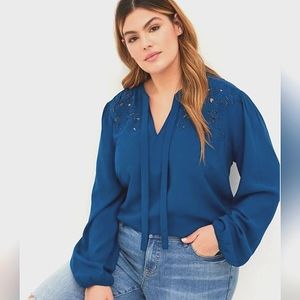 Torrid Challis Beaded Peasant Blouse, Poseidon/ Blue Color, Size 4/ 26